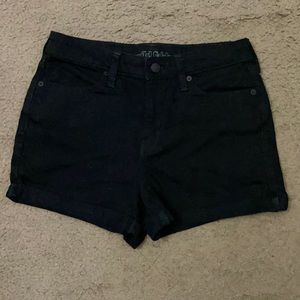 Mid rise black denim shorts